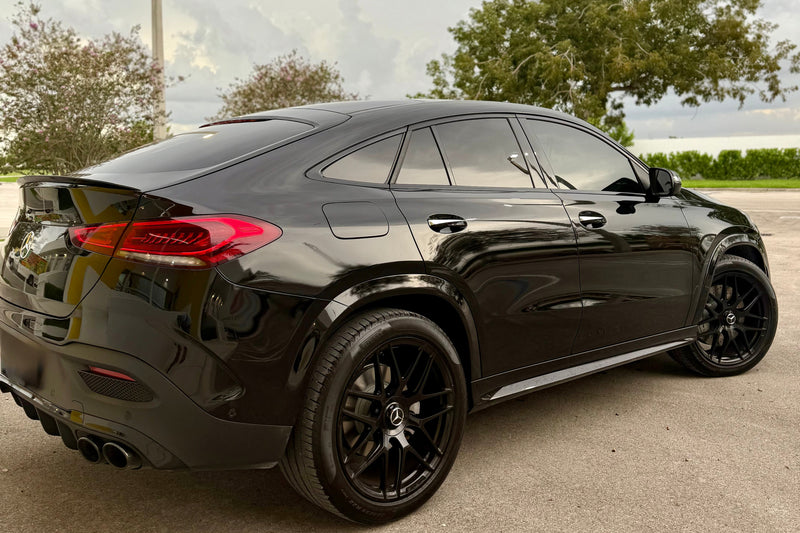2023 Mercedes GLE53 Black on red - three quarter rear - black mercedes gle53