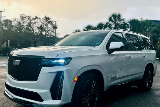 2023 Escalade V panda - three quarter front - white cadillac escalade-v