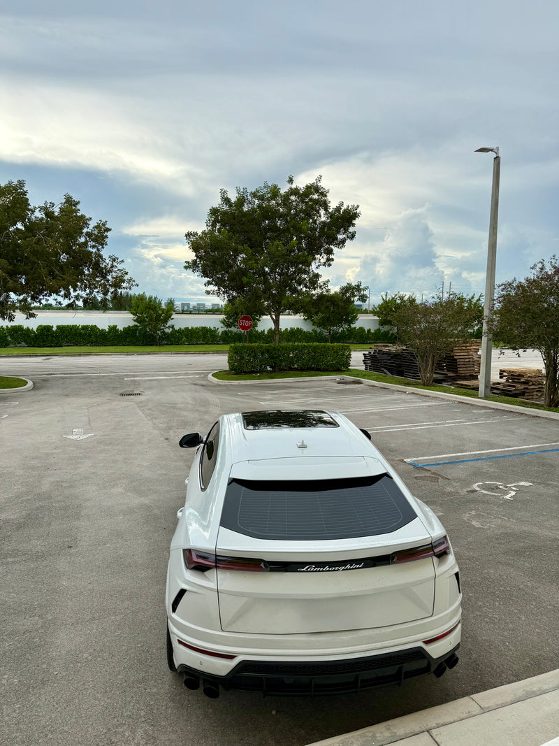 2020 Lambo Urus white panda with stars ✨ - three quarter rear - white lamborghini urus