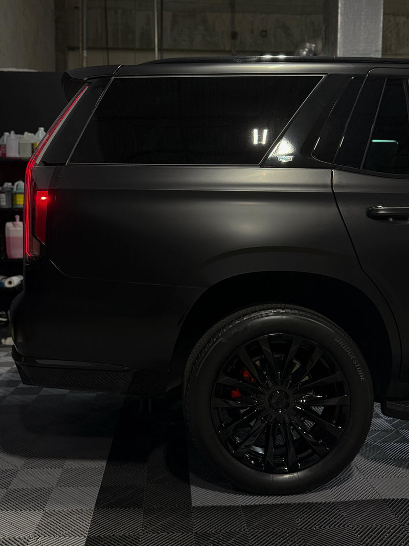 2023 Cadillac Escalade Satin Black w Stars ✨ - three quarter rear - black cadillac escalade