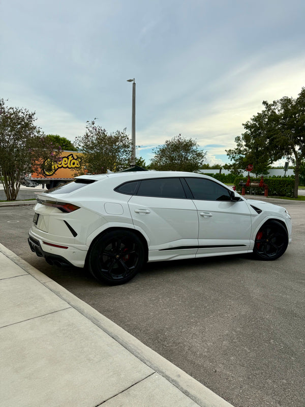 2020 Lambo Urus white panda with stars ✨ - three quarter rear - white lamborghini urus