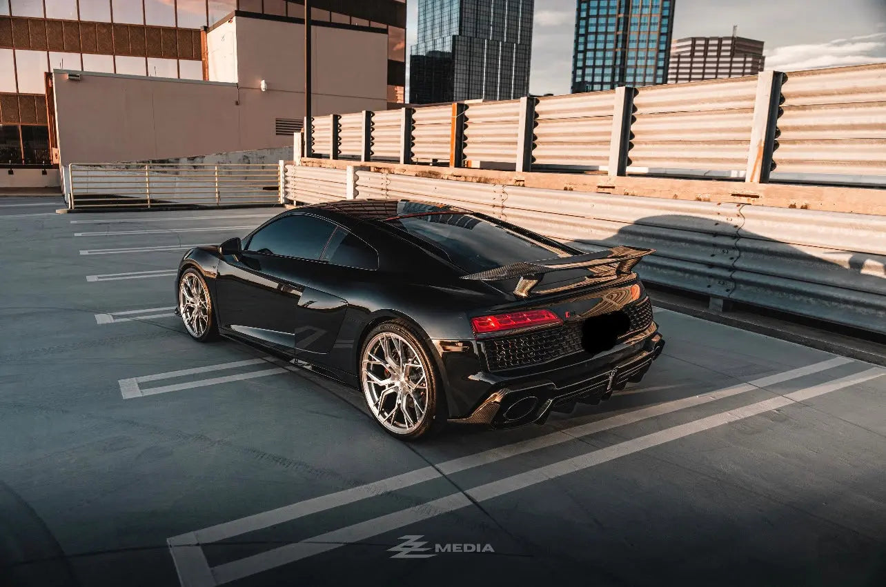 2023 Audi R8 V10 Performance - Audi for Rent in Tampa - three quarter rear - black audi r8-v10-performance
