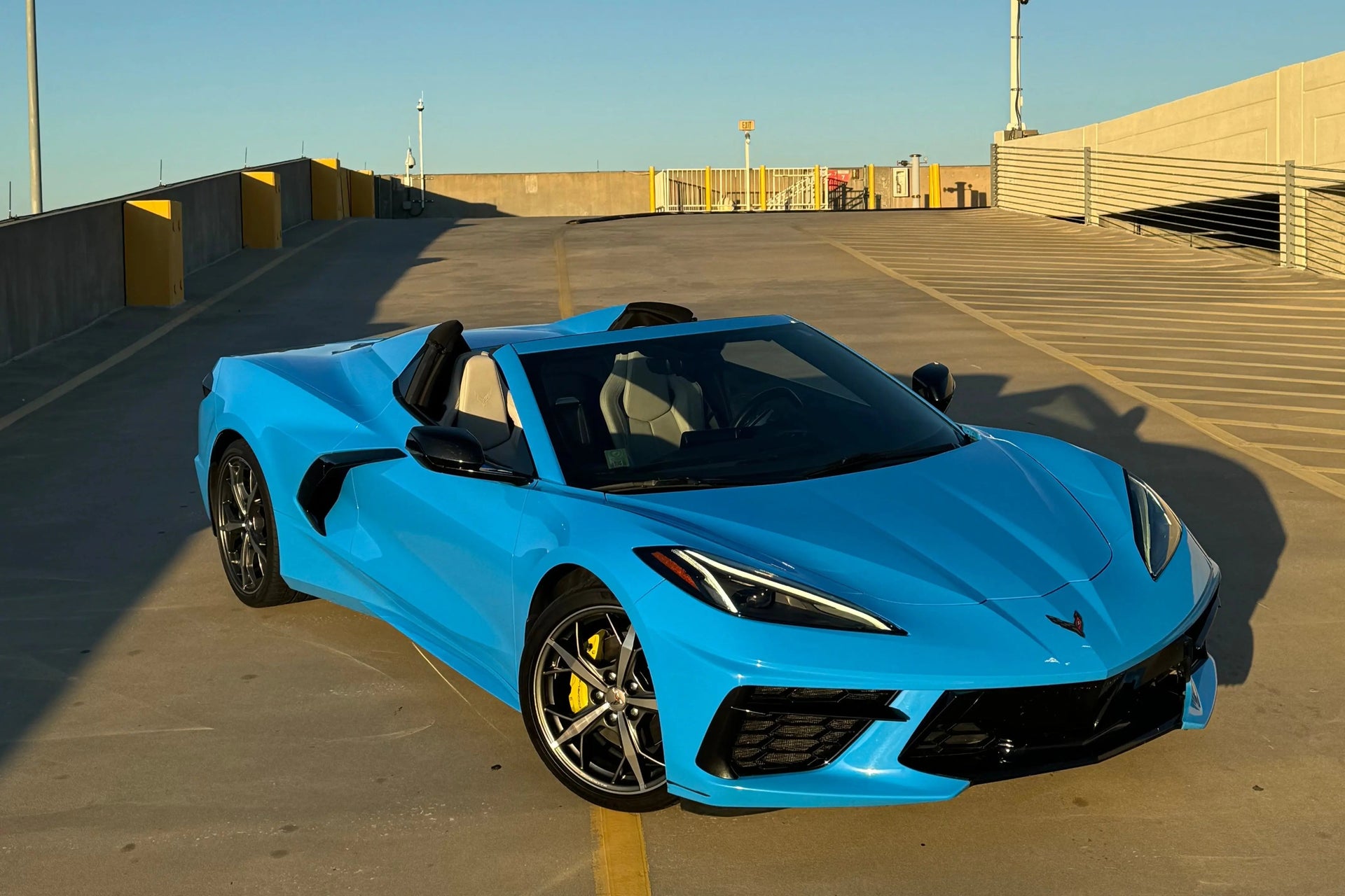 2021 Corvette C8 Spyder - Corvette Rental Tampa - three quarter front - blue corvette c8