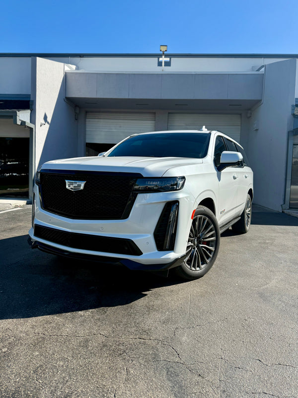 2023 Escalade V panda - three quarter front - white cadillac escalade-v