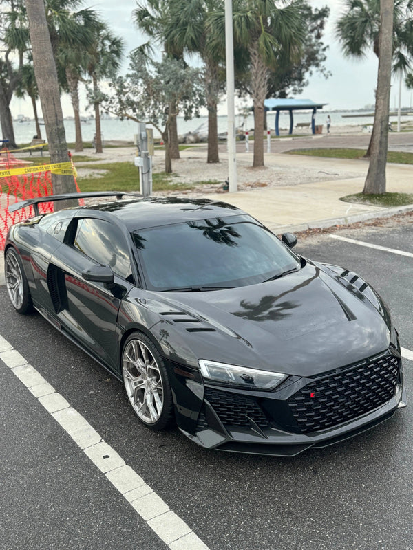 2023 Audi R8 V10 Performance - Audi for Rent in Tampa - three quarter front - black audi r8-v10-performance