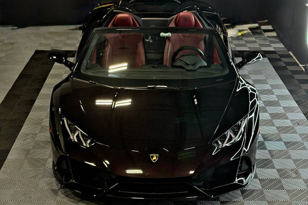 2020 Huracan EVO Spyder black cherry - three quarter front - black-cherry lamborghini huracan-evo