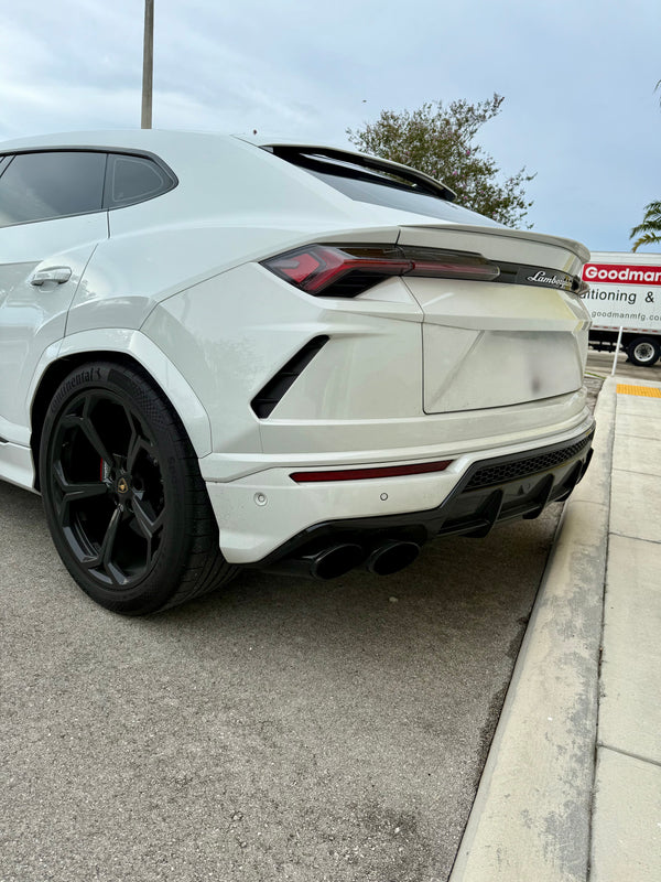 2020 Lambo Urus white panda with stars ✨ - three quarter rear - white lamborghini urus