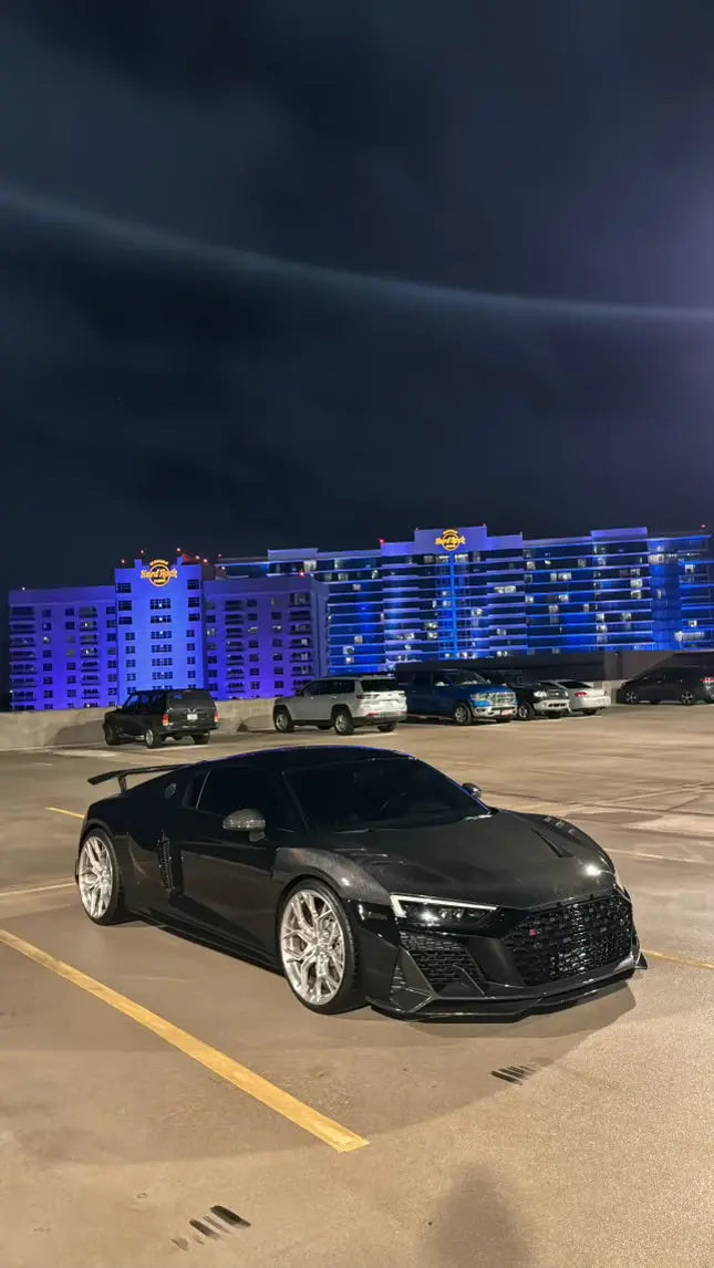 2023 Audi R8 V10 Performance - Audi for Rent in Tampa - three quarter front - black audi r8-v10-performance