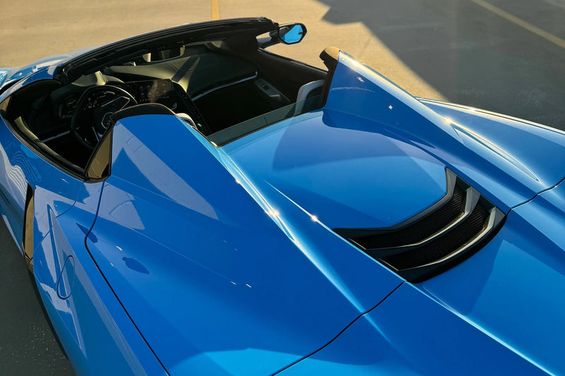 2021 Corvette C8 Spyder - Corvette Rental Tampa - three quarter front - blue corvette c8