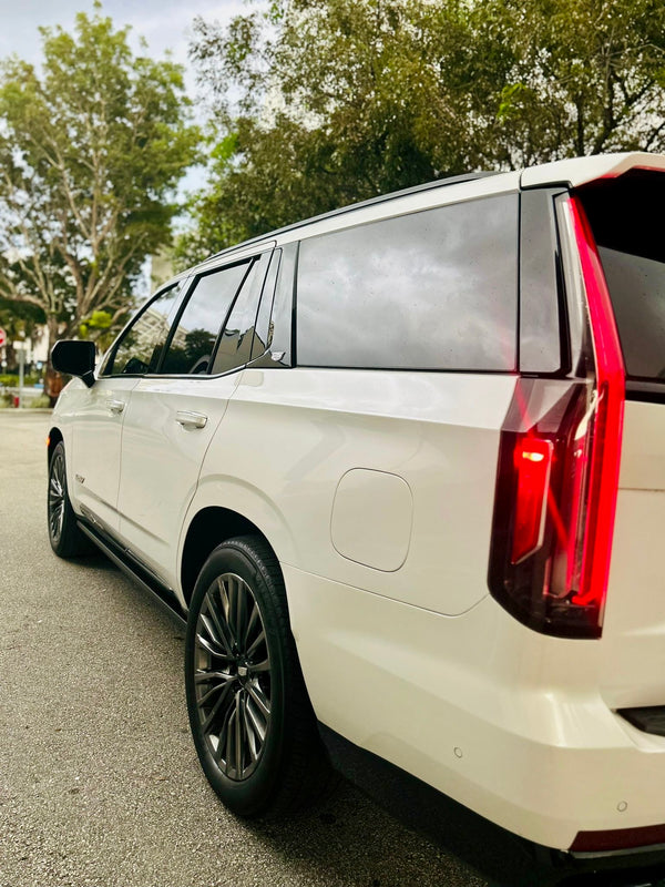 2023 Escalade V panda - three quarter rear - white cadillac escalade-v