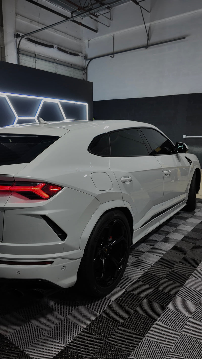 2020 Lambo Urus white panda with stars ✨ - three quarter rear - white lamborghini urus