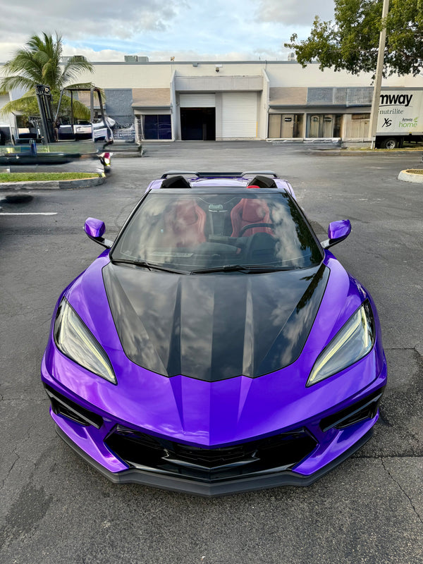 2021 Corvette C8 Midnight purple on Red convertible - front - purple corvette c8