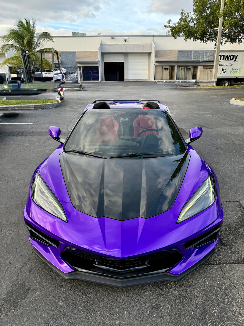 2021 Corvette C8 Midnight purple on Red convertible - front - purple corvette c8