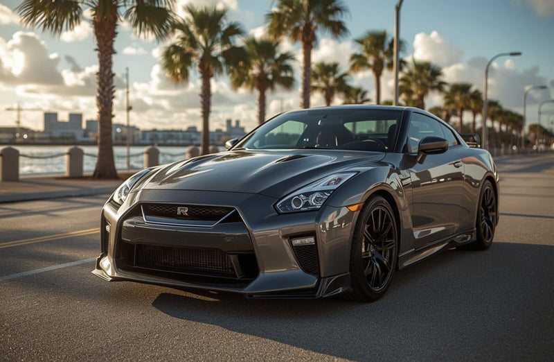 2024 Nissan GT-R Premium - three quarter front - gunmetal gray Tampa waterfront