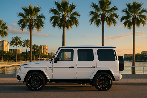 2020 Mercedes-AMG G63 White G-Wagon Tampa Bay Waterfront - Luxury Rental | Exotics by the Bay
