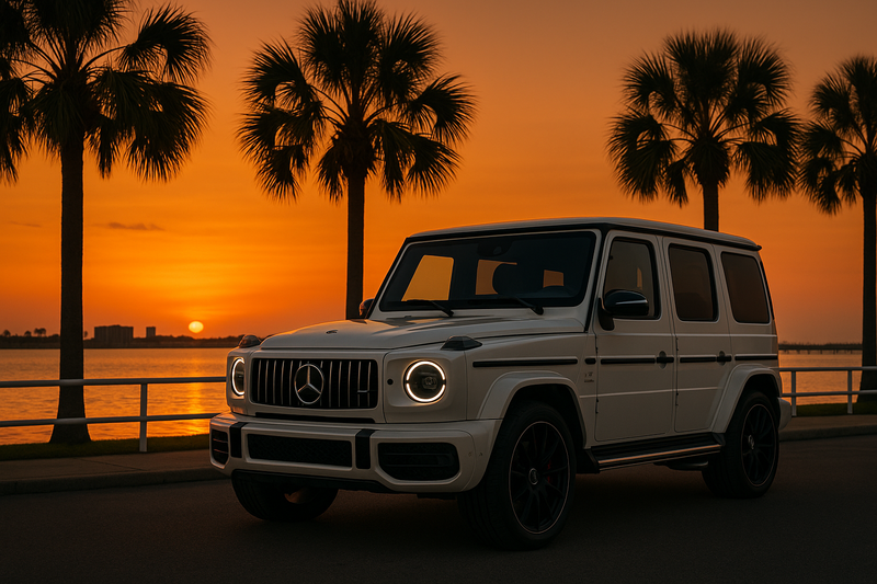 2020 Mercedes-AMG G63 White Tampa Sunset - Exotic G-Wagon Rental | Exotics by the Bay