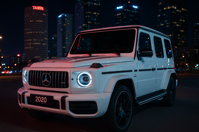 2020 Mercedes-AMG G63 White Night Tampa Skyline - G-Wagon Rental FL | Exotics by the Bay